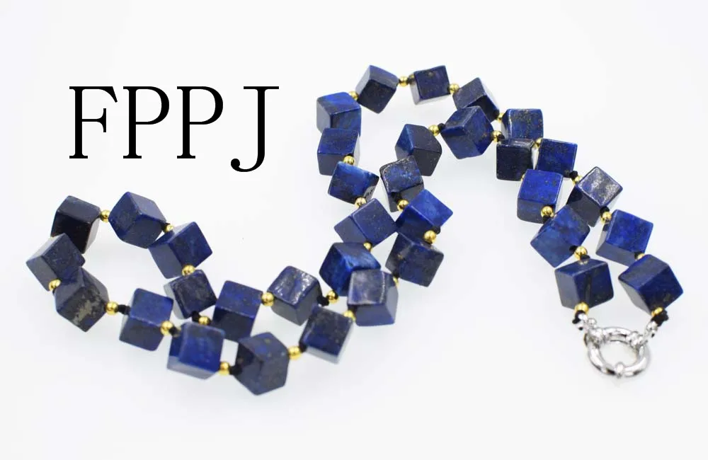 

LAPIS LAZUI SQUARE 8mm necklace 21inch wholesale beads nature FPPJ woman 2017