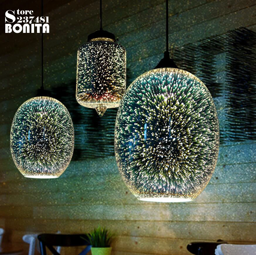 3D Glass Cord Pendant Lamp  for Restaurant Office Bedroom Laser Starry Sky Light and Shadow Designer Chandelier Ambient Decor