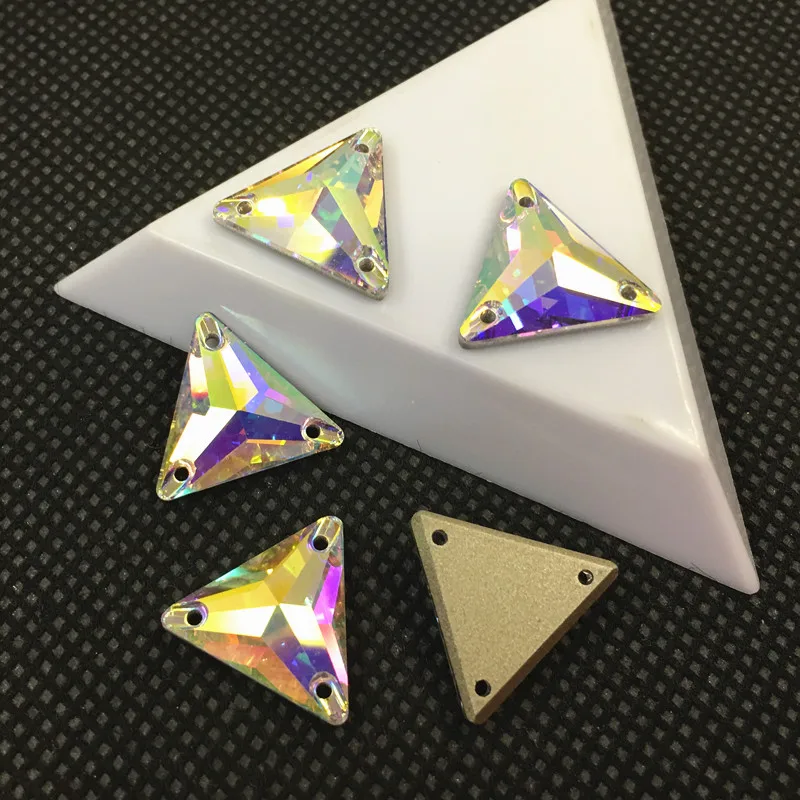 1200 pcs K9 Sew On #3270 AB Crystal Triangle Sew On Stones Flatback 16mm Sewing Glass Crystal Beads For Dress Jewelry