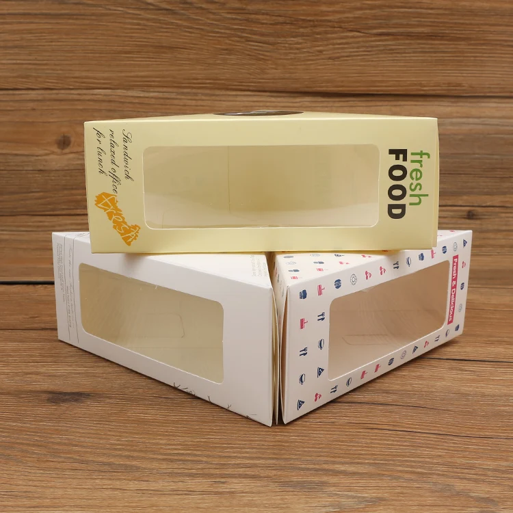 100pcs Beautiful Kraft Paper Sandwich Box Cheese Pastry DIY Baking Foods Packaging Gift Boxesretro Bakery Cake Bread Boxes