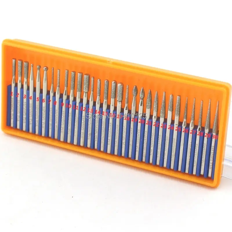 30 adet Bur elmas taşlama kulaklık kaplı oyma çapaklar döner aracı Bit Grit 120 Shank 2.35/3mm Dremel araçları aksesuarları için