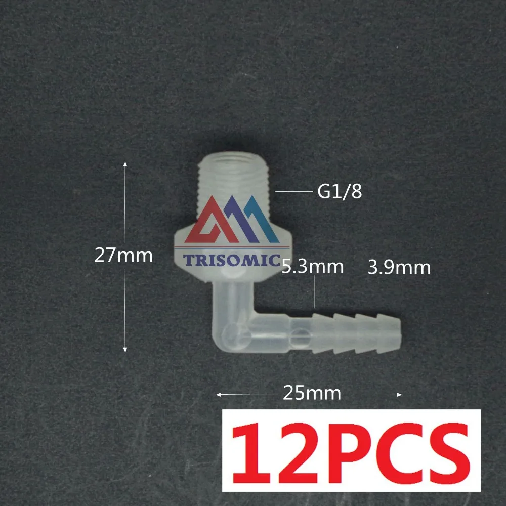 

12 pieces 3.9mm*G1/8 Elbow screw thread type Tube Joiner PP Plastic Fitting Tank Airline acid and alkali resistant