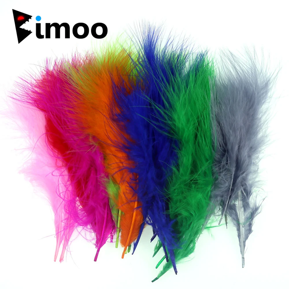 Bimoo 50 sztuk/paczka kolorowe długie marabut pióro do wiązania Streamer Flies Jig przynęta Woolly Bugger Leech Fly Bait Fish Tying materiał