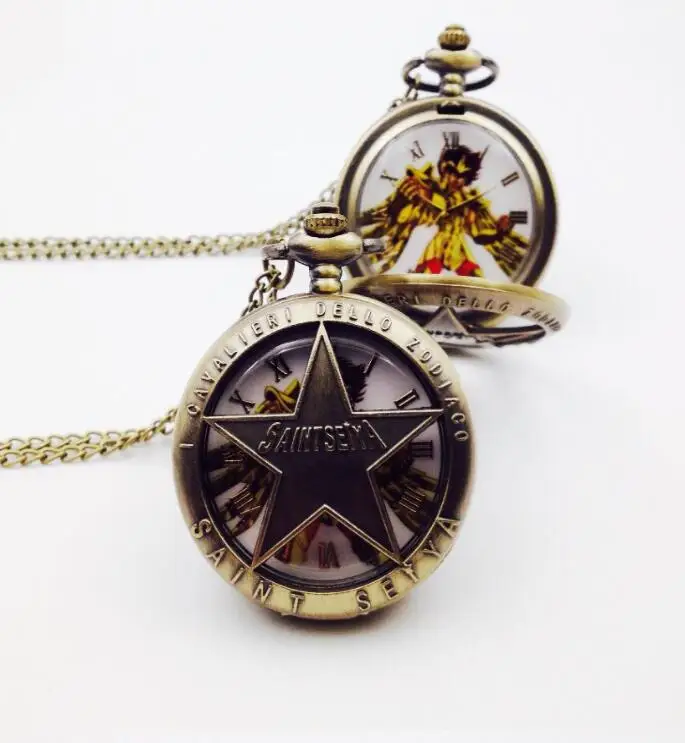 Pocket Watch Japanese Saint Seiya Fob Chain Quartz Japan Cartoon Comics Male Flip Case Clock Mens Watch Mens reloj de bolsillo