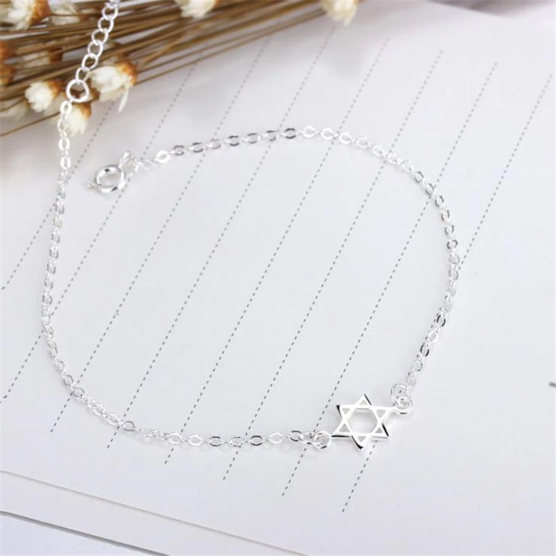 KOFSAC Summer New Fashion Simple Hexagram Ankle Chain 925 Sterling Silver Anklets For Women Foot Jewelry Girl Birthday Gifts