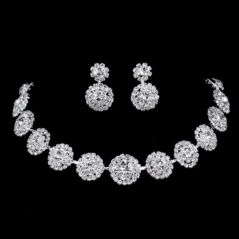 TREAZY Sparkling Silver Color Crystal Wedding Jewelry Set for Women Statement Choker Necklace Earrings Set Bridal Jewelry Set