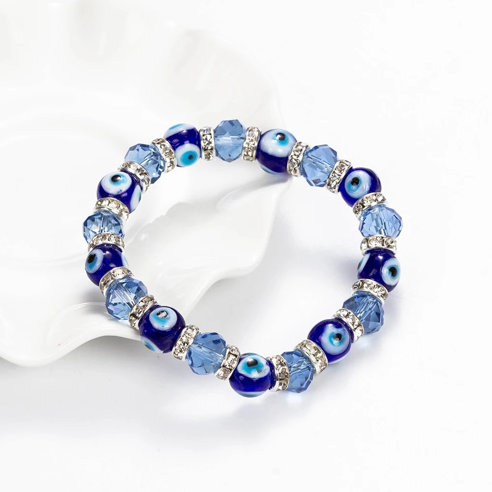 Pulsera con cuentas de cristal de ojo de la suerte, pulsera de cristal contra el mal de ojo para mujeres y hombres, joyería de moda ajustable EY5226