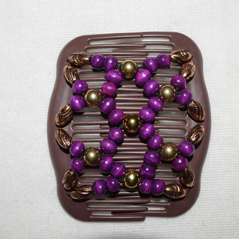 

classical art Golden purple shining beads comb 20 pcs / lot Magic Strecthy Hair Combs Double Clips Combs Hair Hairpins