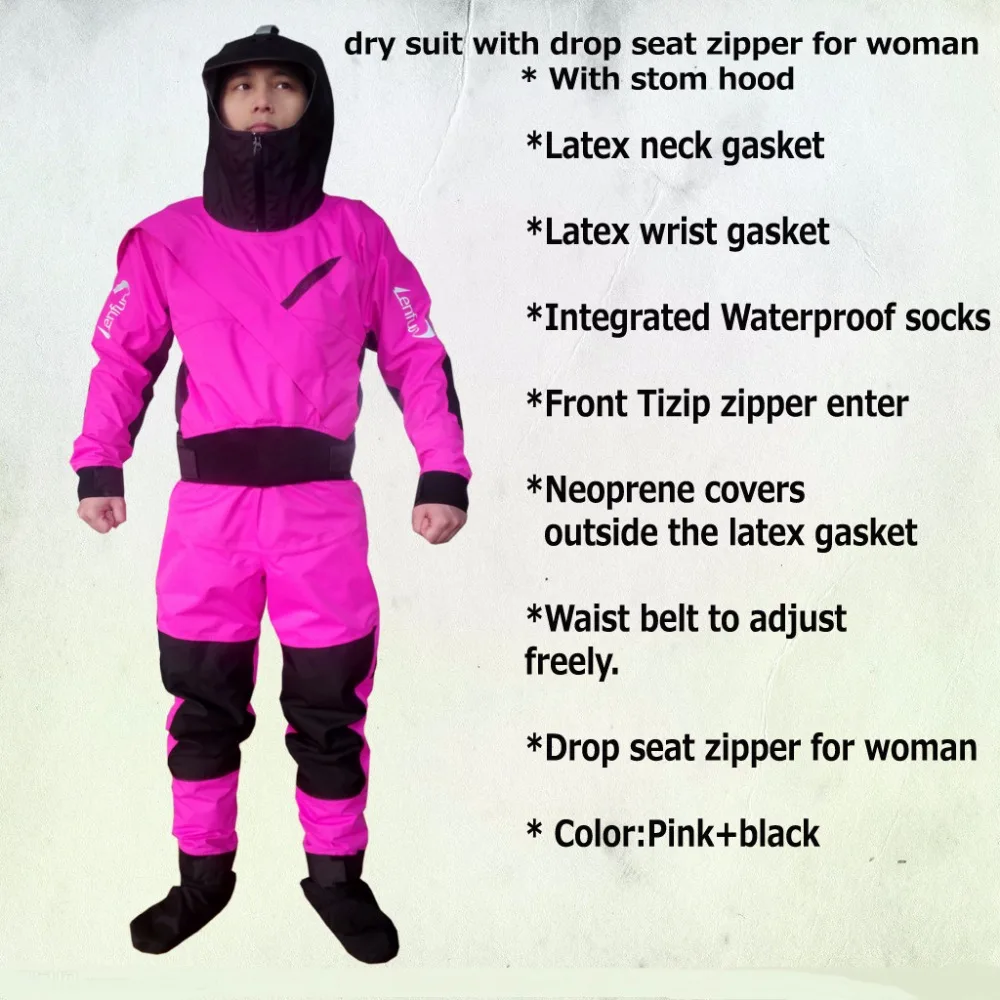 

full dry suit front Tizip enter zipper with hood drysuits with drop seat, dry suits for whitewater,kayak,sailing,fishing