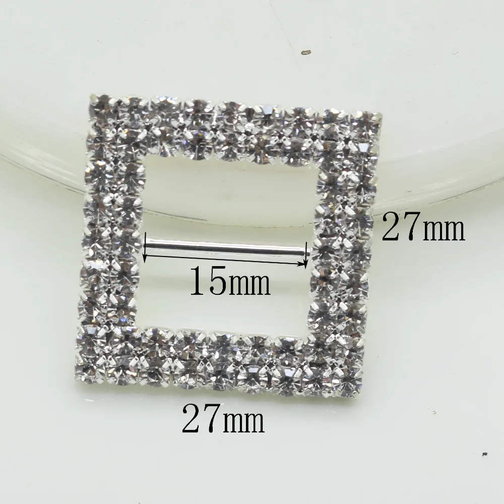 Square 27*27MM Double Row Stunning Clear Rhinestone Buckles Rhinestone Belts Buckles Invitation Ribbon Slider Wedding Decoration