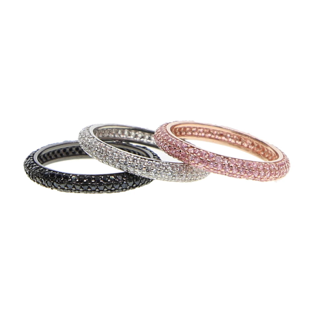 Colorful Stone Hot Style Pink Black Red white Stones CZ Zircon Engagement jewelry Eternity Women Band Stacking rings for Wedding