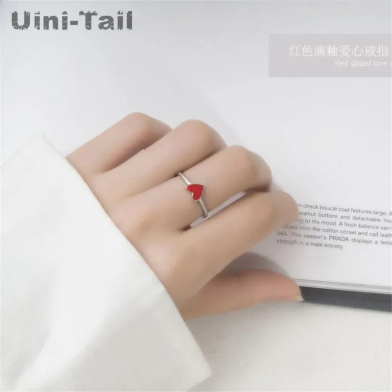 Uini-Tail hot new 925 Tibetan silver red heart-shaped ring Korea exquisite heart ring small fresh fashion foreign trade jewelry
