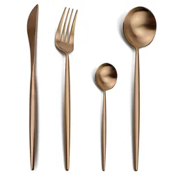 24-Pcs Rose Gold Cutlery Set Wedding Dinnerware Set Fork Knives Scoops Teaspoon 18/10 Stainless Steel Tableware Set Dropshipping