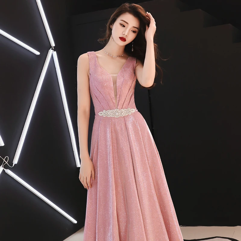 Weiyin-Robe de soirée trapèze longue, tenue de Rh, vintage, rose, longueur au sol, WY1323, 2023