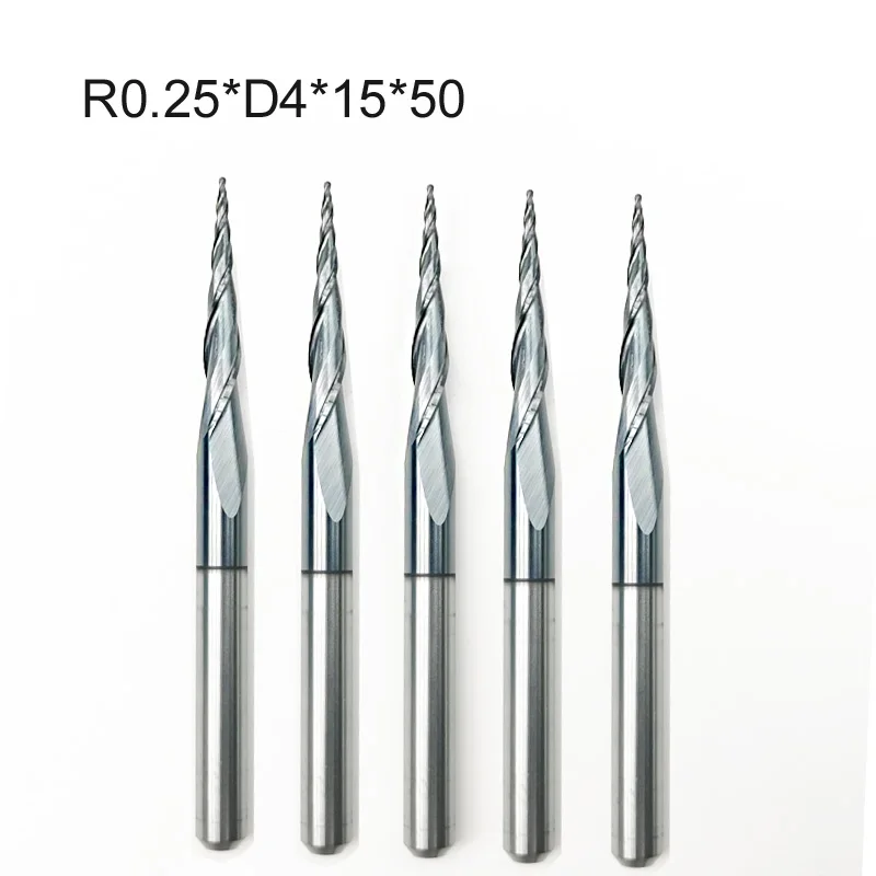 

5 шт./лот R0,25 4 мм хвостовик 50L HRC55 твердосплавные конические сферические концевые фрезы