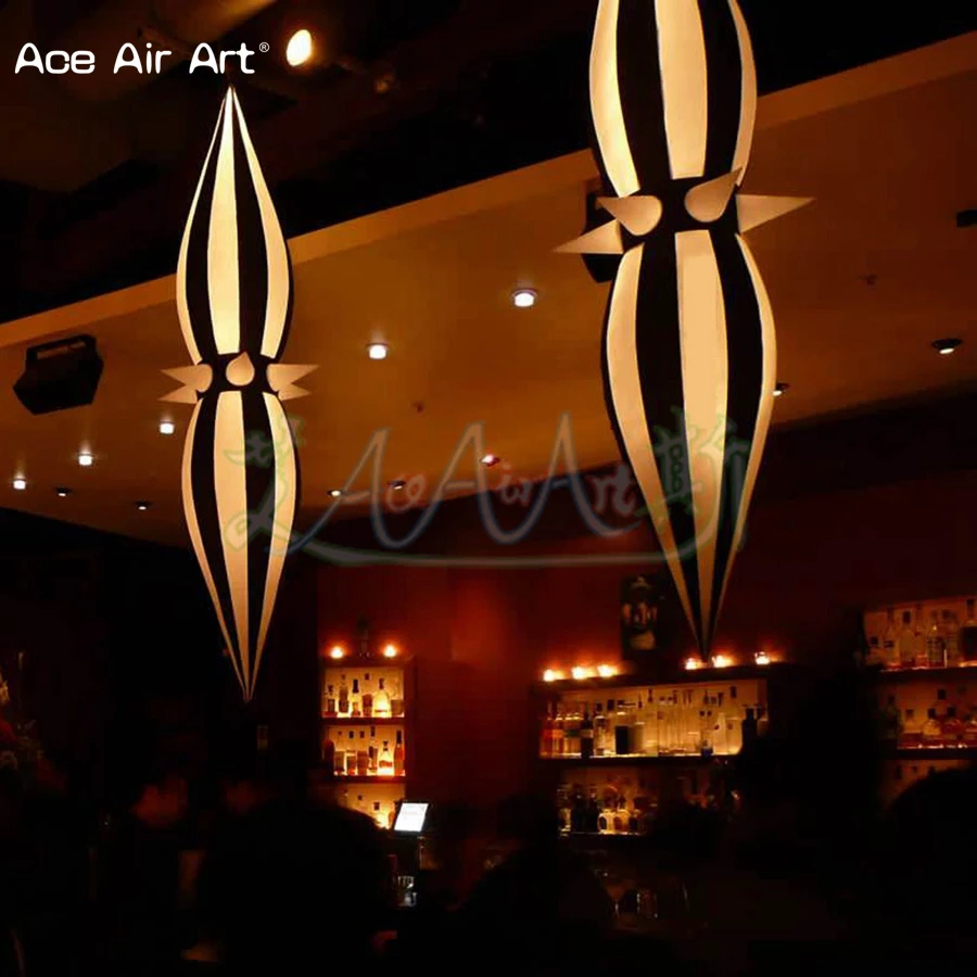 1.2m H Hanging Club Decor Inflatable Awl Black and White Stripe with Color Changing Lights for Bar/Pub and Public House