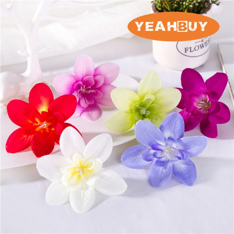 

20pcs 8cm Fabric Artificial silk orchid flower heads DIY Wedding decoration flower wreath headwear cap wristband accessories