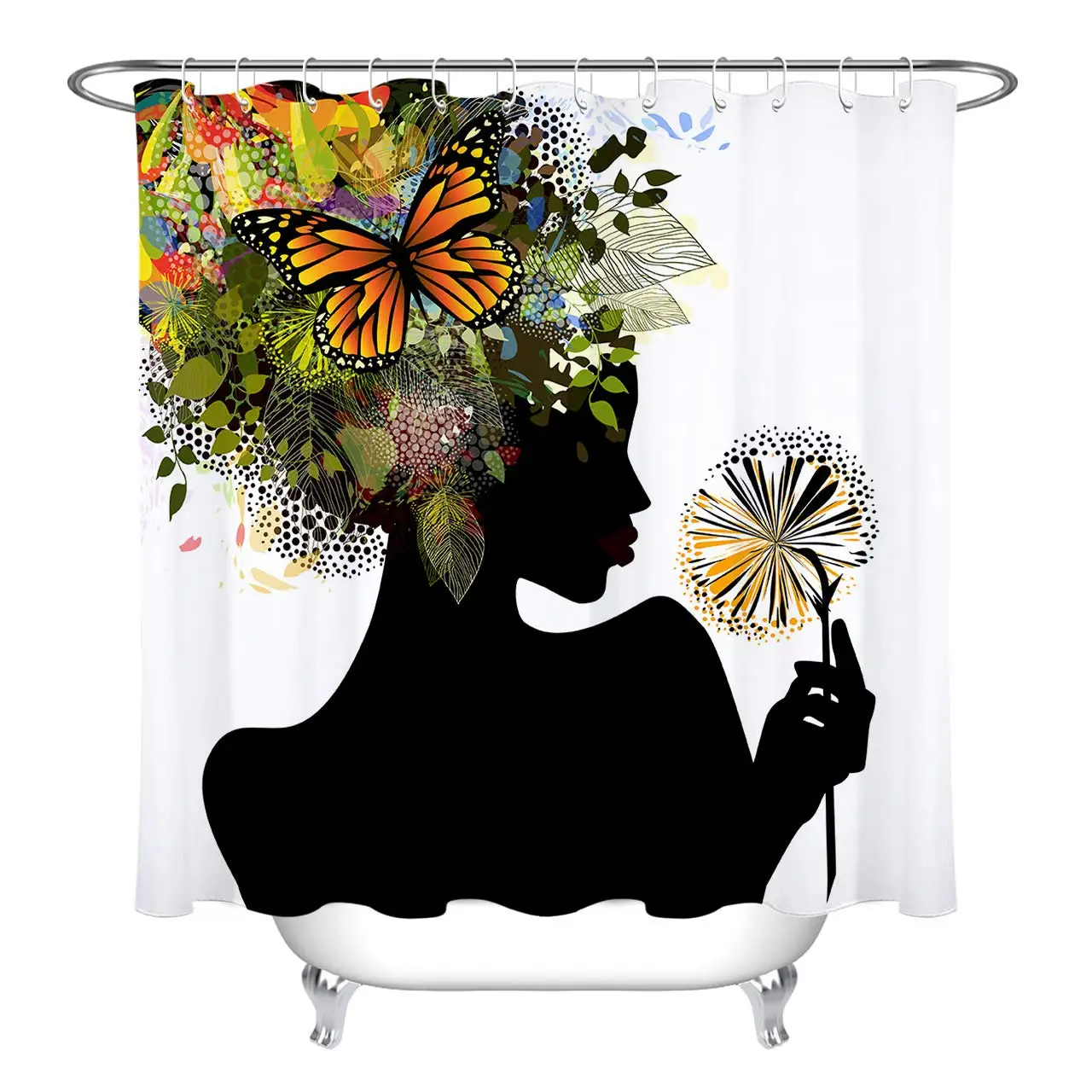 African American Black Girl Afrocentric Futuristic Design with Nature Harmony Woman Funny Shower Curtain