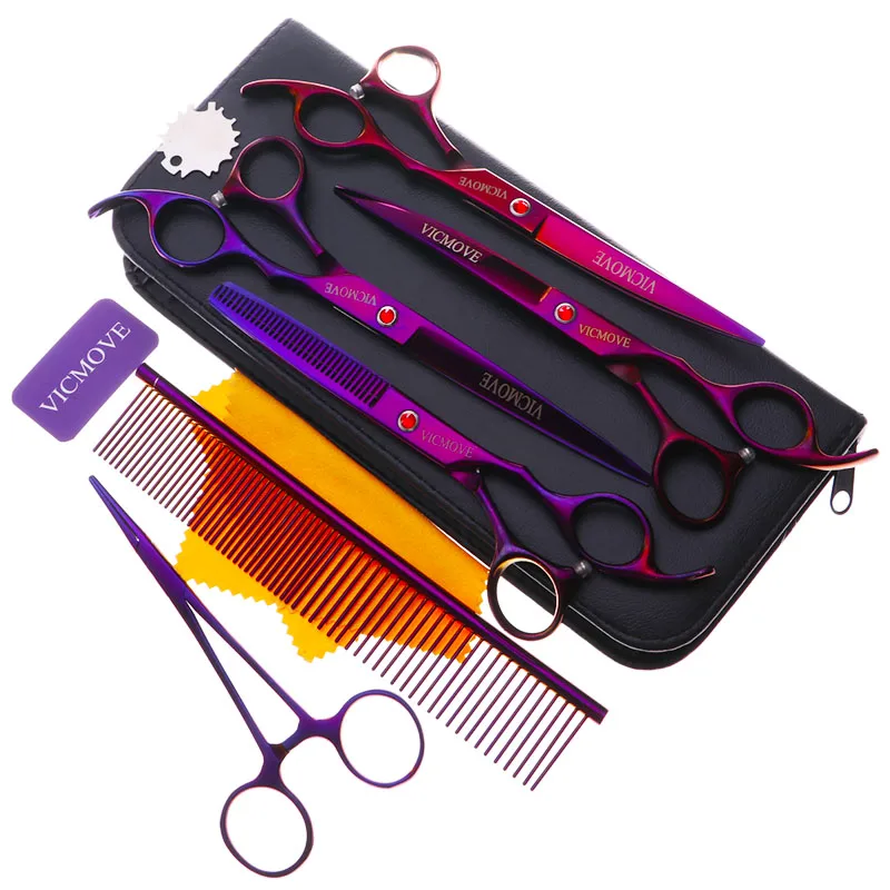 VICMOVE 7 inch Pet Grooming Scissors Set Straight Curved Dog Cat Cutting Thinning Shears Kit Tesoura Para Hair Thinning Shears