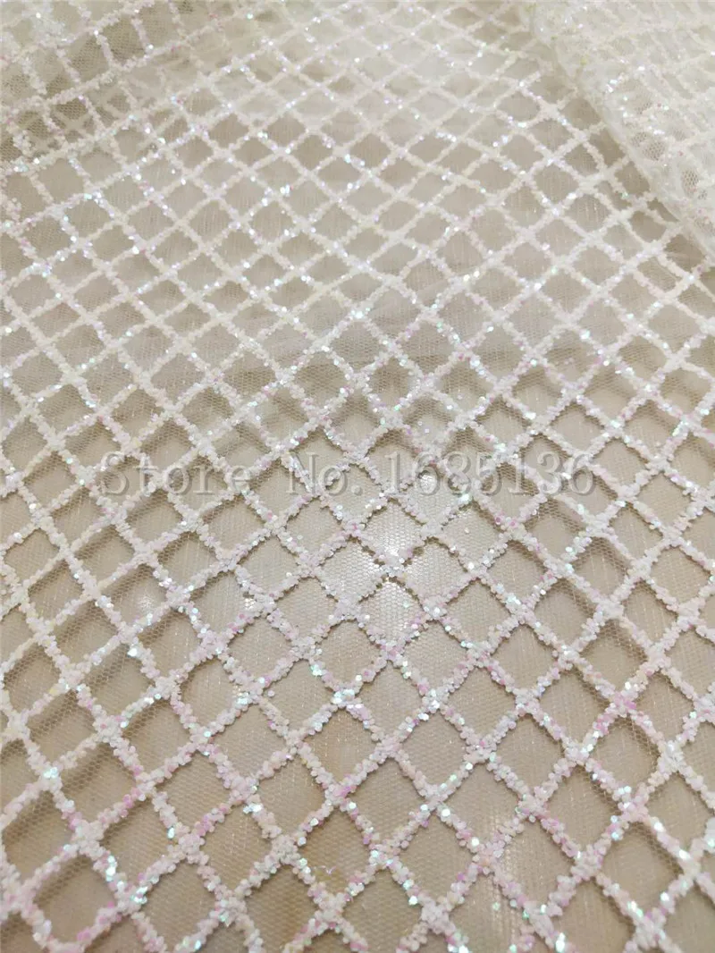 

shinning (5yards/pc) cream white glued glitter H-42932 African French net lace fabric for dress