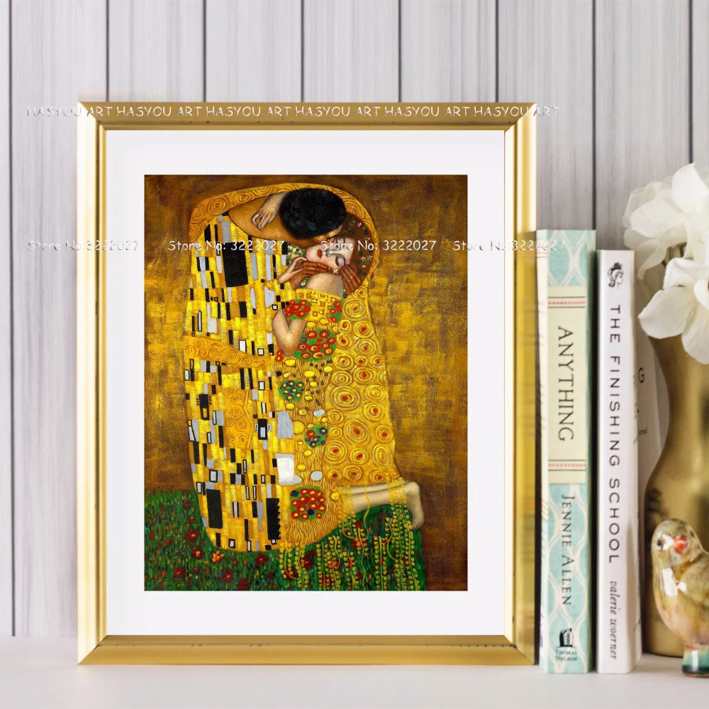 Pure Hand painted Art Famous gustav klimt oil painting reproduct Abstract The Kiss art Oil Painting Canvas Painting Art Poster