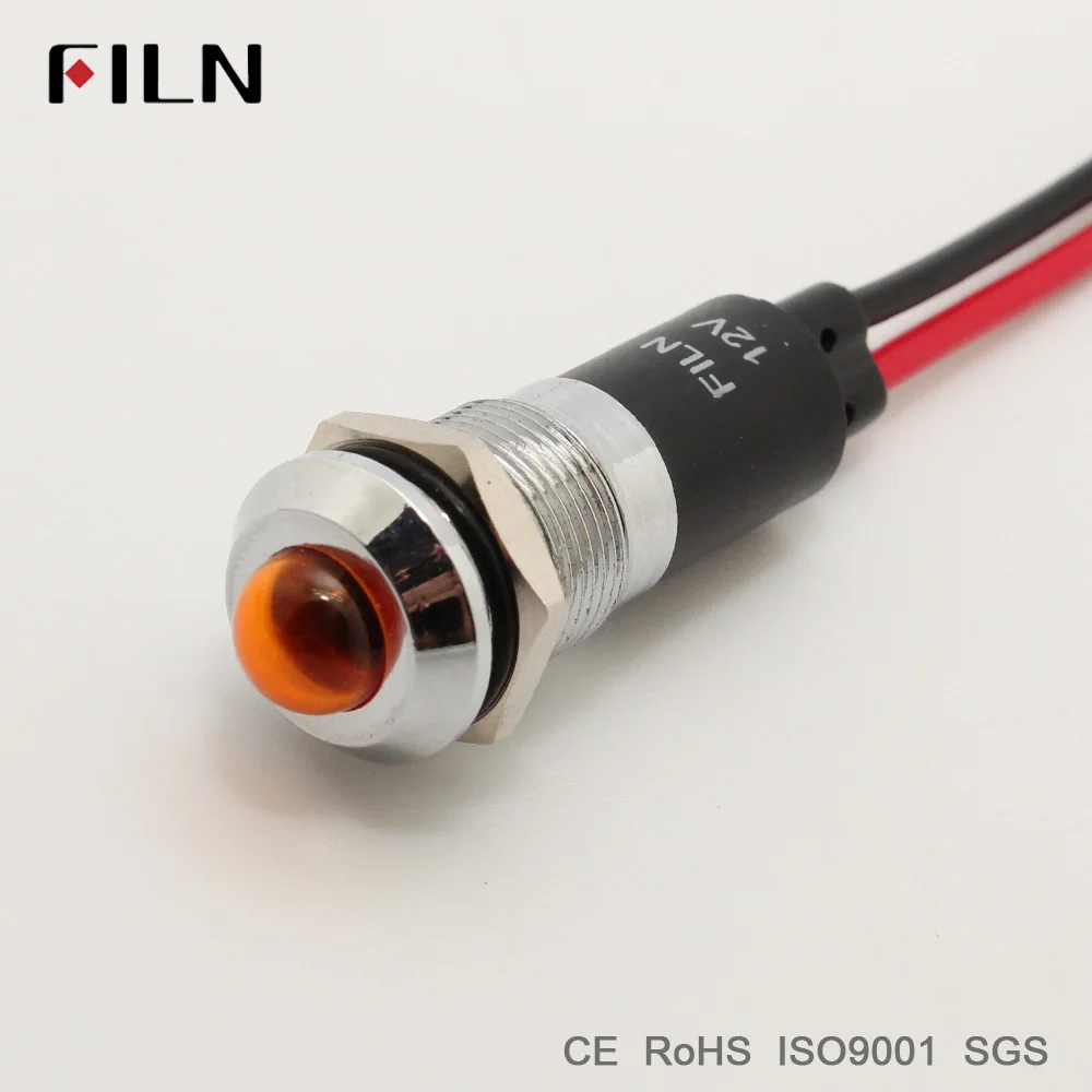 FILN metal pilot indicator signal lamp 12mm 12v 24v 110v red yellow blue green white led light