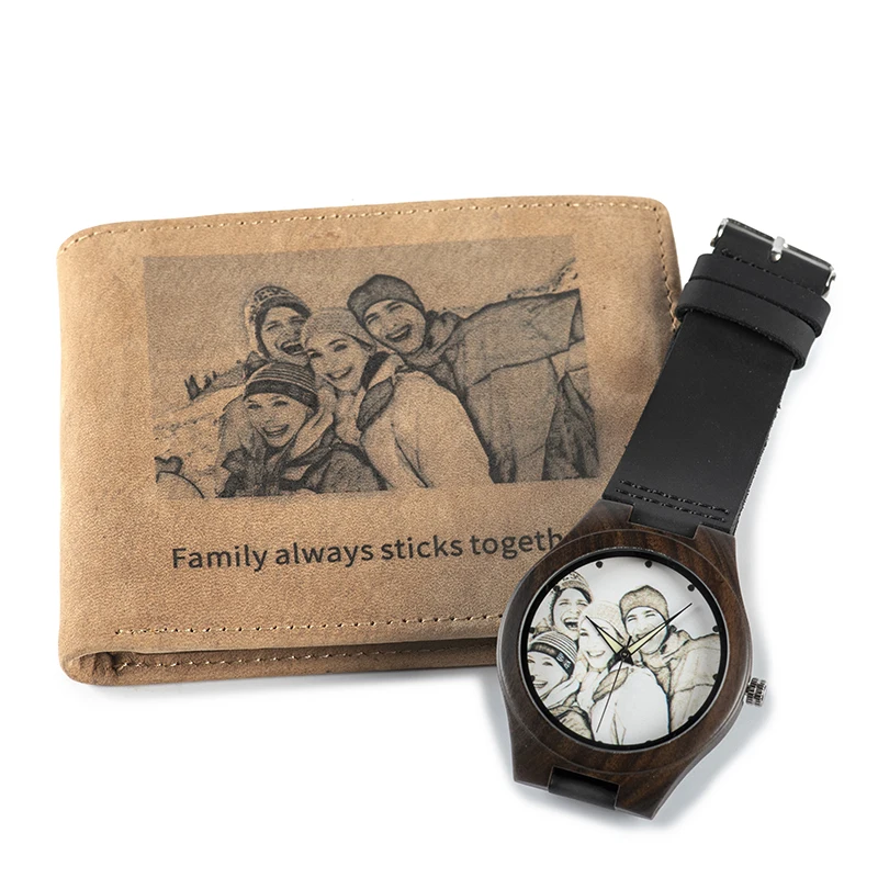 Personalized Photo Watch and Wallet Combo Set Men Wood Watch Birthday Christmas Gifts for Him Fathers Day Gift