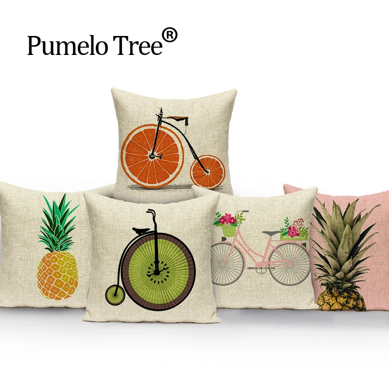 Bicycle pillow cover pineapple outdoor cushions High Quality throw pillows linen  cushions decorative Custom cover cushion