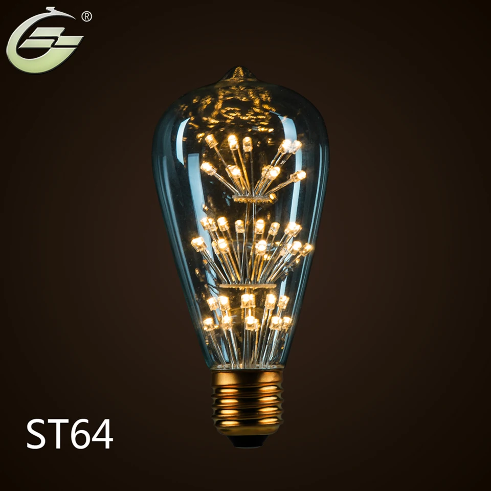 3W LED Edison Star ST64 Bulb Loft E27 Warm White Light Bulbs Vintage Style for Inddoor Decoration Lighting Lamp