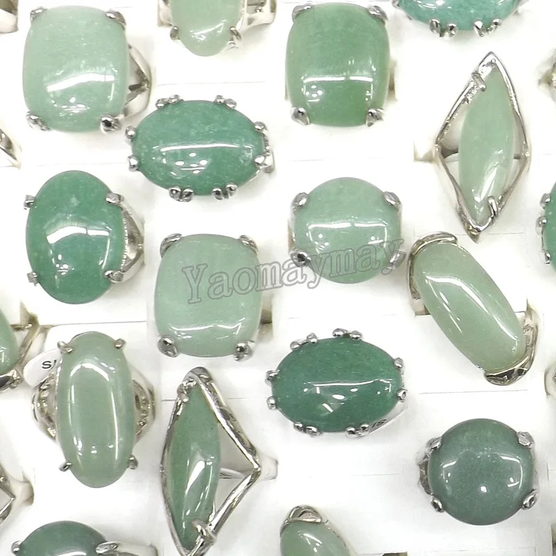 50pcs/Lot Big Natural Light Green Stone Rings Semi-precious Stone Rings Factory Price