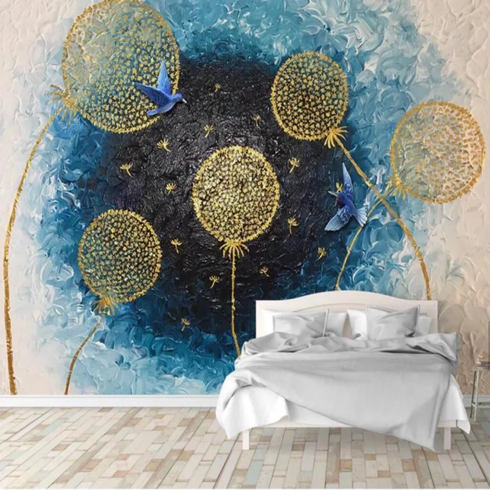 

HD Abstract Gold Plant Dandelion Photo Mural Wallpaper for Living Room Bedroom Wall Decor papier peint 3d papel de parede 3d