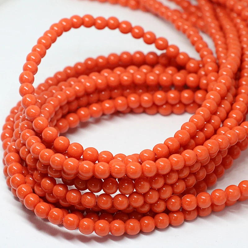 Orange red resin beeswax fashion 5mm 6mm 8mm 10mm loose diy round beads women elegant jewelry making 15inch B38