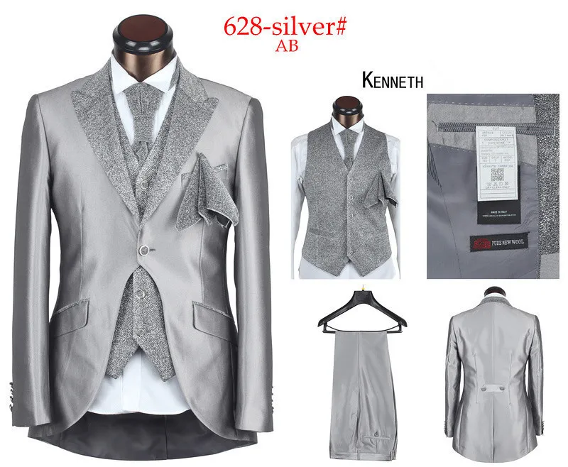 

2013 Italy brand men 5pcs swallow-tailed wedding suit high-end tuxedos wedding suits black/white/silver Free Shipping