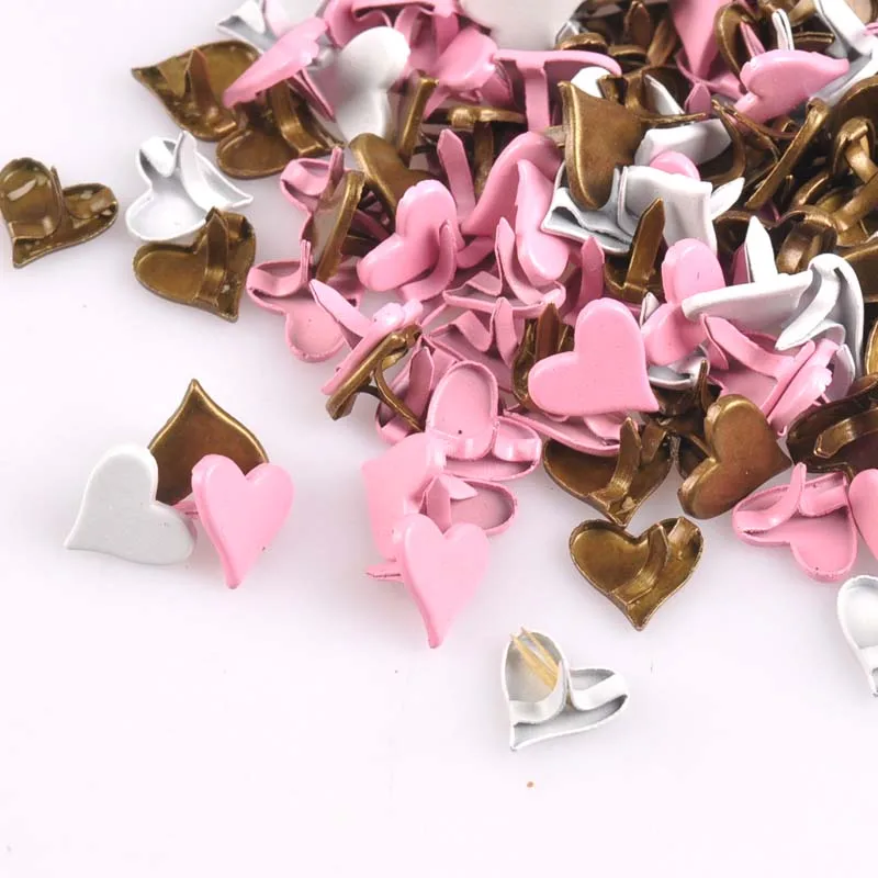 50PCs 11x8mm Mix Lovely Heart Brads Scrapbooking Embellishment Fastener Brads Metal Crafts For shoes Decoration CP1926