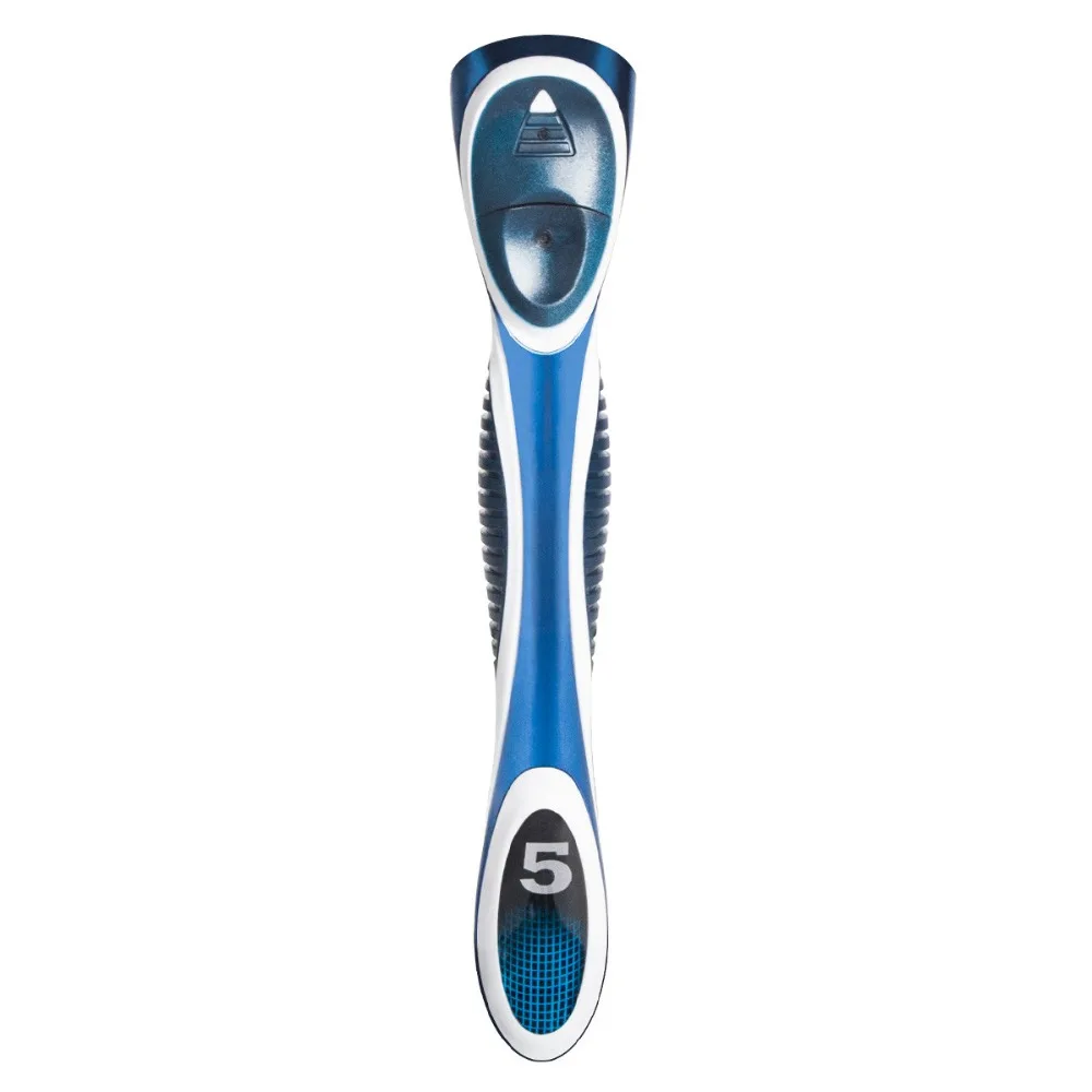 QShave Blue Men Shaving Razor Can Design Your Name on Handle, 1 Handle & 6 Cartridges(5pcs X3 Blade, 1pc X5 Blade, 1pc Handle)