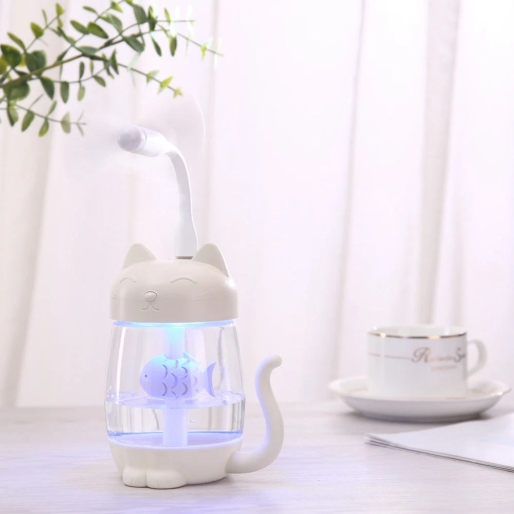 350 ML Katze Luftbefeuchter Mit Farbe LED Licht Ultraschall 3 In 1 Entzückende Katze Essen Fisch Humidificador USB Aroma diffuser Fogger