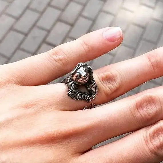 Vintage Retro Adjustable Sloth rings Bat jewelry