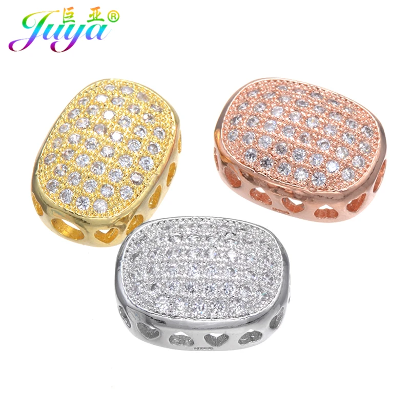 Juya 2 4Pcs/Lot 18K Gold Plated Hollow Brass Charm Decorative Square Beads Accessories For DIY Needlework Beading Jewelry Making