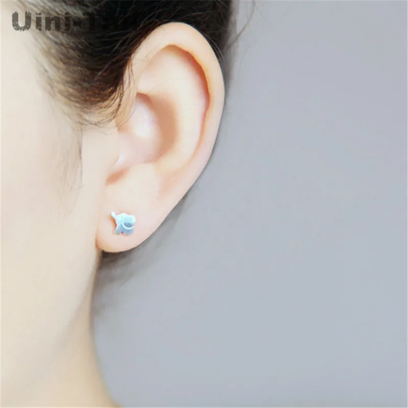 Uini-Tail hot new 925 Tibetan silver brushed big ears small elephant earrings cute fashion trend hypoallergenic jewelry ED085