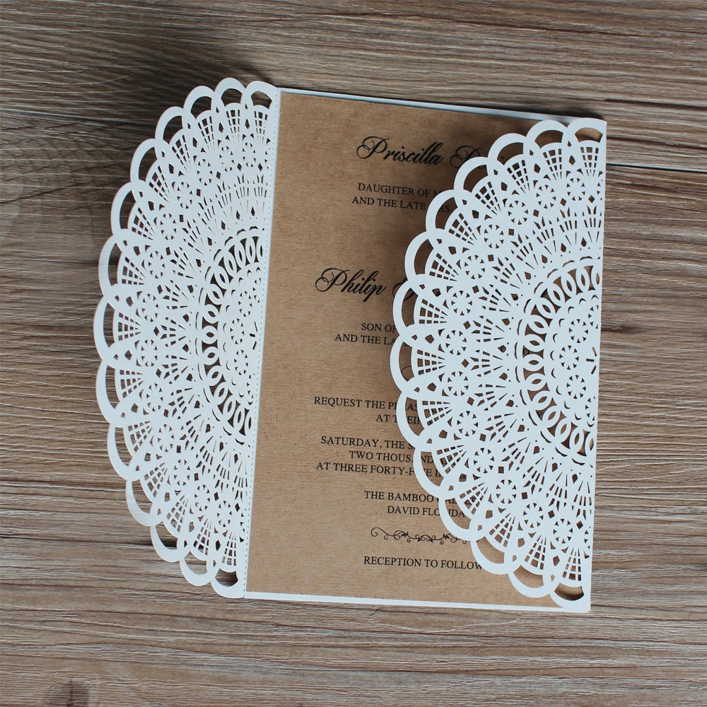 Laser Cutting Wedding Invitations White Invitation For Wedding High Pixel Printing Quality - Set Of 50