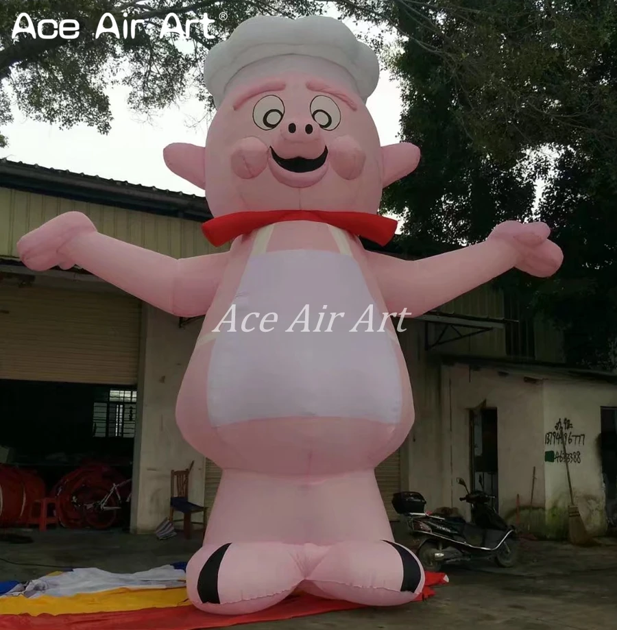 8 m Tall  Giant Pink Inflatable Pig Cook for Restaurant Opening Inflatable Pig Model Replica for Advertising