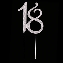 Brilliant Rhinestone Number 18 Cake Topper Alloy Anniversary Birthday Party Decoration