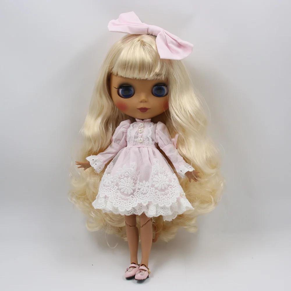 ICY factory blyth doll dark skin joint body new matte face golden curls hair DIY sd gift toy