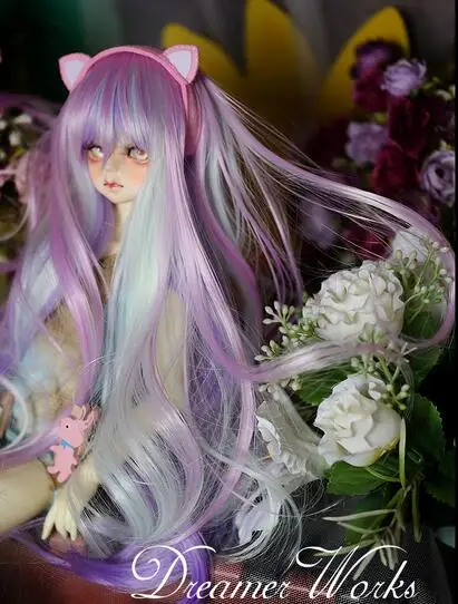 New BJD 1/3 22-23cm 1/4 18-18.5cm long purple mix Hair Color mixing BJD.SD MSD Doll Wig