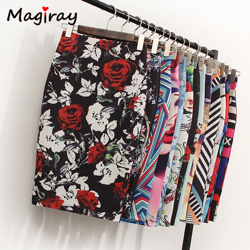 Magiray-Jupe crayon taille haute à imprimé floral pour femme, jupes moulantes à la mode, longueur au genou pour femme, Saia élastique, 23 couleurs, C574