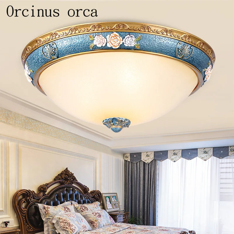 European simplified antique ceiling lamp dome Room Restaurant bedroom balcony American Creative carving glass ceiling light