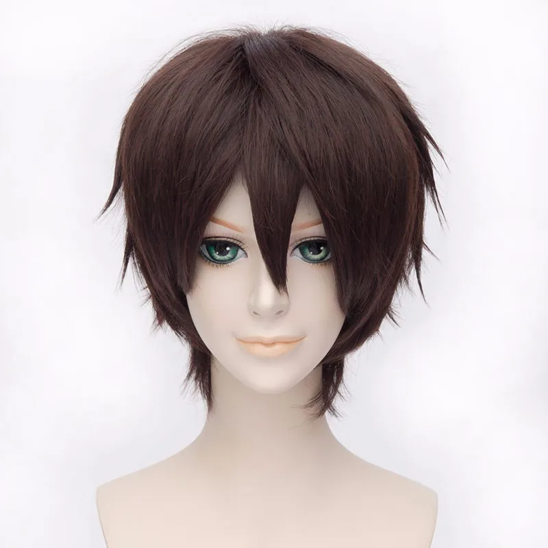 Hakuouki Souji Okita Cosplay Wig Short Brown Synthetic Hair +Wig Cap