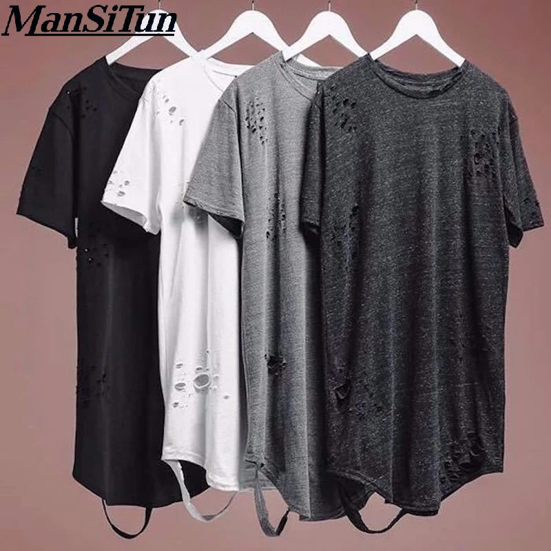 

2019 Newest Fashion extended t-shirt tee Straps Extra Long Tall LONG TALL Shirts Kanye West Mens T-Shirts S-XXL