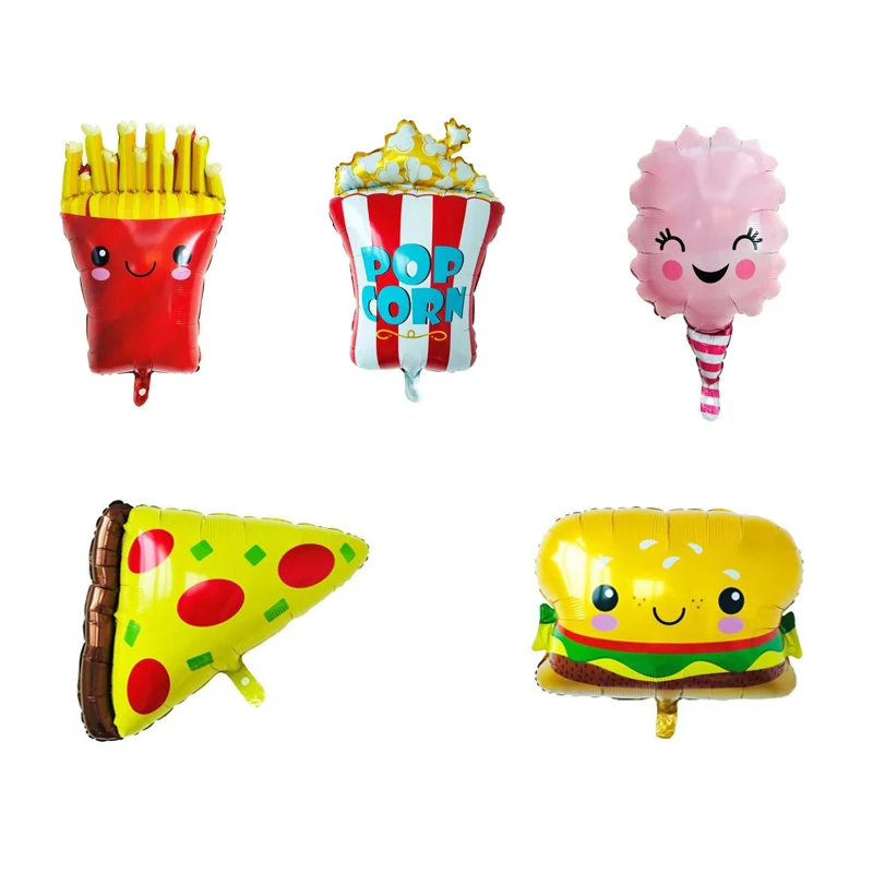 

50PC new French fries ice cream Pizza hamburger Popcorn Aluminum foil balloon birthday party decorations kids toy Supplies