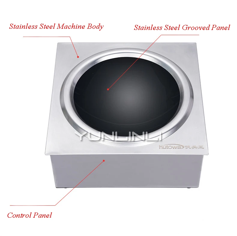 Commercial Induction Cooker Stainless Steel Concave Cooker Knob Tabletop Stove Restaurant Frying Furnace 5000W